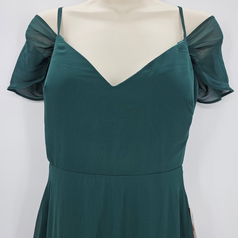 Birdy Grey Womans size S Devin Chiffon Formal Maxi Dress Gown Slit Emerald NEW - Picture 2 of 11